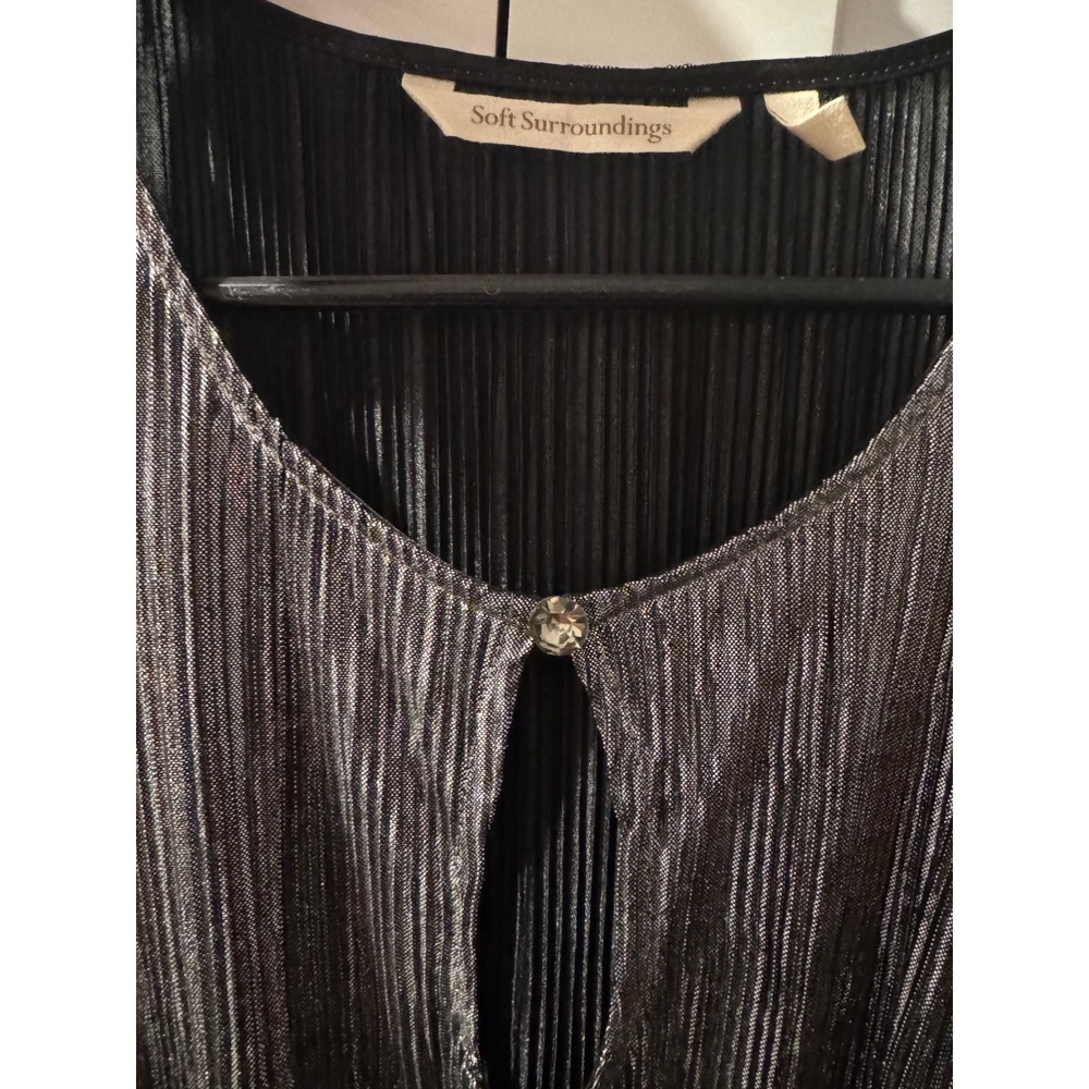 Soft Surroundings Silver Metallic Plisse Midi Dress Keyhole Balloon Sleeve 1X - Picture 7 of 7